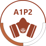 Filtro Combinado A1P2 - Gases e Vapores orgânicos, com ponto de ebulição + 65°C, Partículas, fumos e aerossóis tóxicos e potencialmente cancerígenos em base água ou óleo