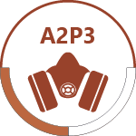 Filtro Combinado A2P3 - Gases e Vapores orgânicos, com ponto de ebulição + 65°C, Protecção contra partículas radioactivas assím como substâncias biológicas no ar e enzimas